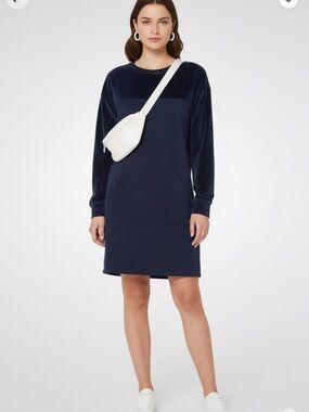 Lacoste Navy Velvet-Trim Mini Sweatshirt Dress